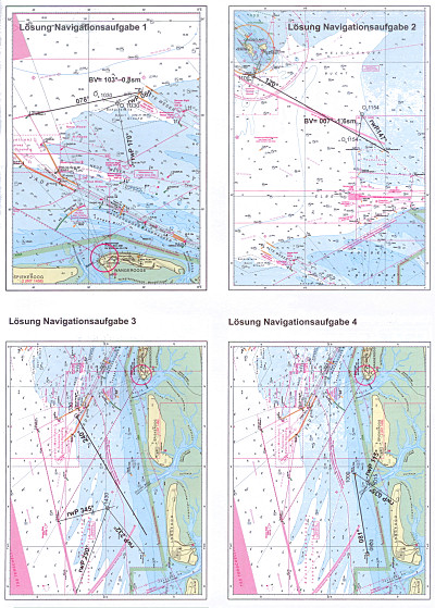 Seekartenausschnitte für die Navigationsaufgaben zum SBF See